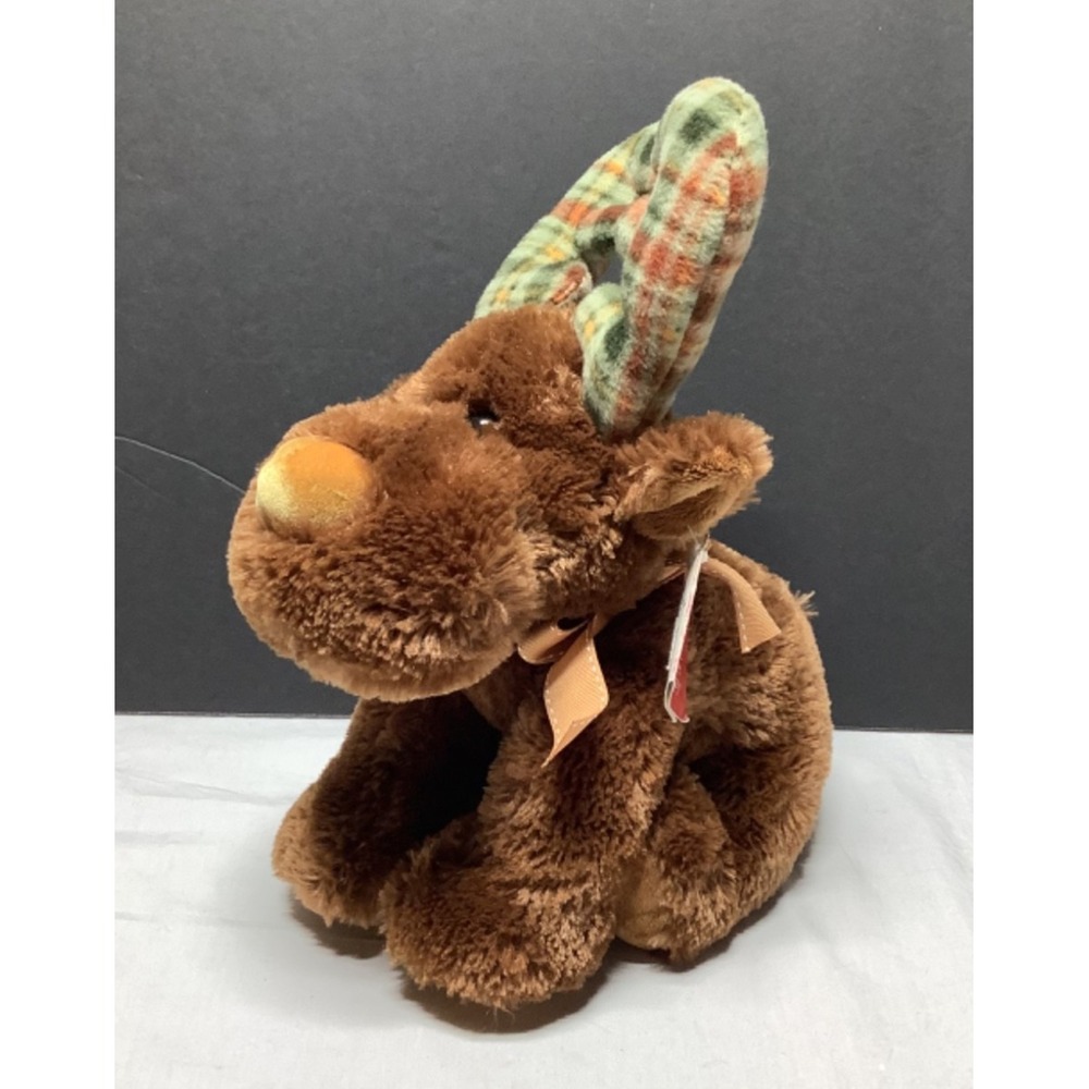 Moose Marty Russ Berrie Plush Plaid Antlers Stuffed Animal 13" Brown Lodge Decor